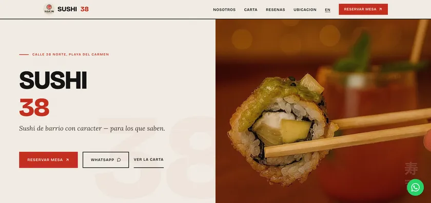 Sitio web restaurante Sushi 38 diseñado por CostaCode en Playa del Carmen