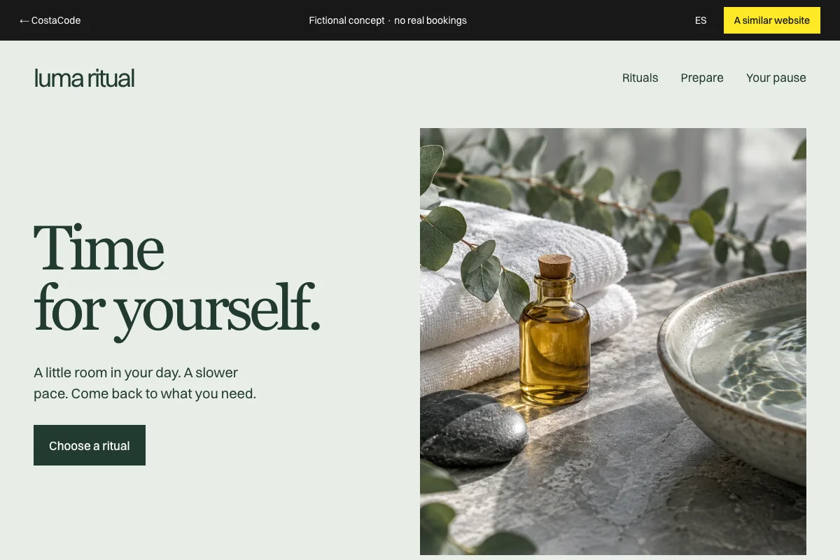 Preview of the fictional Luma Ritual website