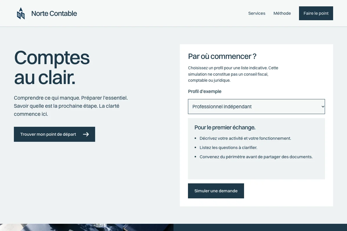 Aperçu du site fictif Norte Contable